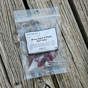 beef jerky whole muscle jerky, brown sugar and maple