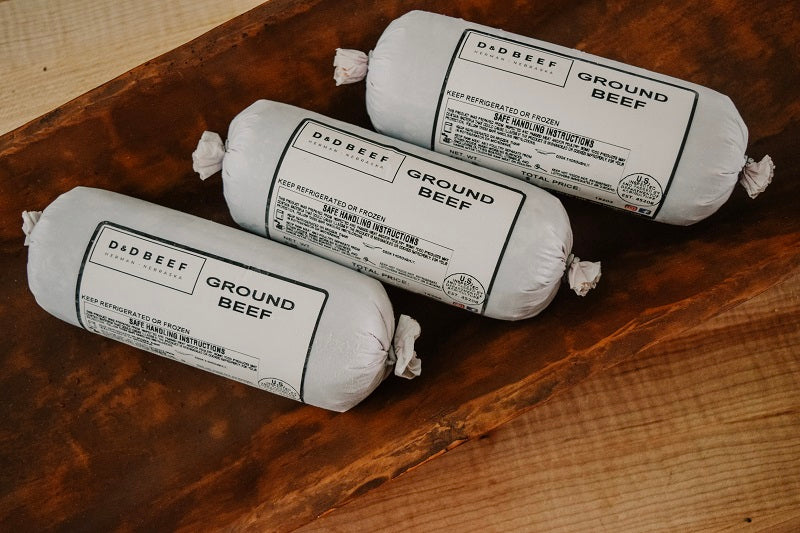 Packaged ground beef from D&D Beef in Nebraska